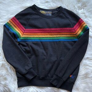 Aviator Nation Retro Crewneck Sweatshirt Rainbow 6 Stripe 🌈 Size XS